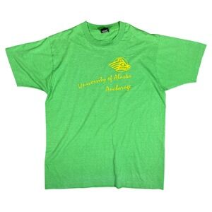 Vintage University of Alaska Anchorage T Shirt XL Green‎ 90s Wolf